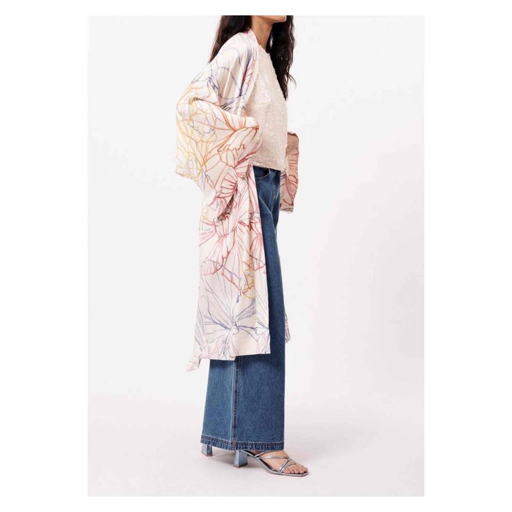 NWT Frnch Paris Eulalia Midi Kimono in Pastel Sketch With Belt Size S ($274)